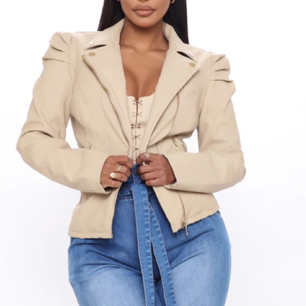 Dinner Reservation Faux Leather Jacket - Nude